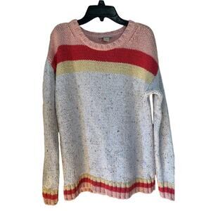 Loft Women’s XS pink Marled Colorblock Chunky Knit Pullover Sweater oversized